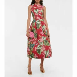 Oscar De La Renta Floral Faille Midi Dress