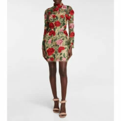 Oscar De La Renta Floral Appliqué Mesh Minidress