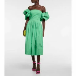 Oscar De La Renta Off-shoulder Pleated Cotton Gown