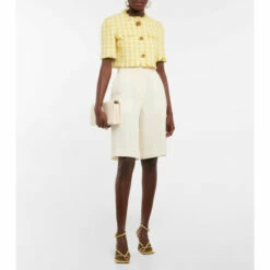 Oscar De La Renta Houndstooth Cotton-blend Cropped Top