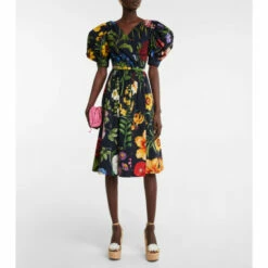 Oscar De La Renta Floral Cotton-blend Midi Dress