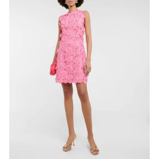 Oscar De La Renta Appliquéd Floral Lace Minidress