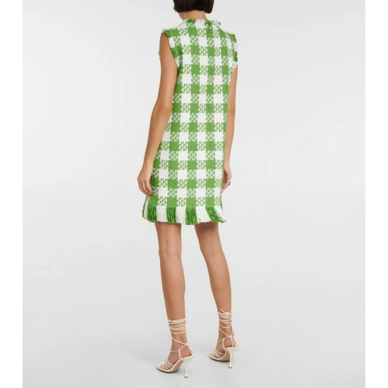 Oscar De La Renta Fringed Checked Tweed Minidress - Image 2