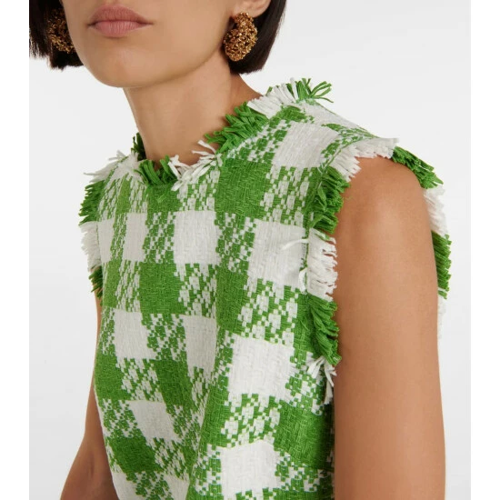 Oscar De La Renta Fringed Checked Tweed Minidress - Image 3