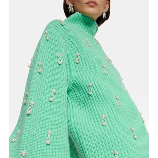 Oscar De La Renta Embellished Virgin Wool Turtleneck Sweater - Image 3