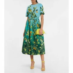 Oscar De La Renta Printed Cotton-blend Midi Dress