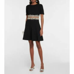 Oscar De La Renta Embellished Cutout Wool-blend Crêpe Minidress