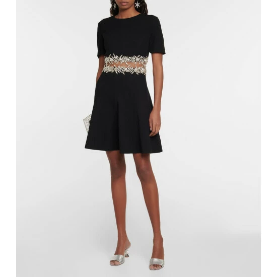 Oscar De La Renta Embellished Cutout Wool-blend Crêpe Minidress