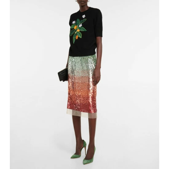 Oscar De La Renta Embroidered Cotton Knit Top