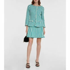 Oscar De La Renta Frayed Houndstooth Tweed Miniskirt