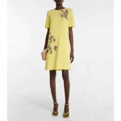 Oscar De La Renta Embroidered Wool-blend T-shirt Dress