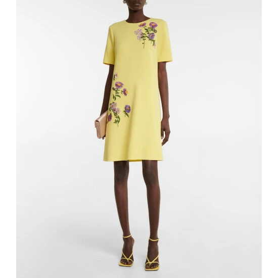 Oscar De La Renta Embroidered Wool-blend T-shirt Dress