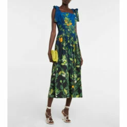 Oscar De La Renta Printed Cotton-blend Midi Dress