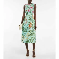 Oscar De La Renta Floral Midi Dress