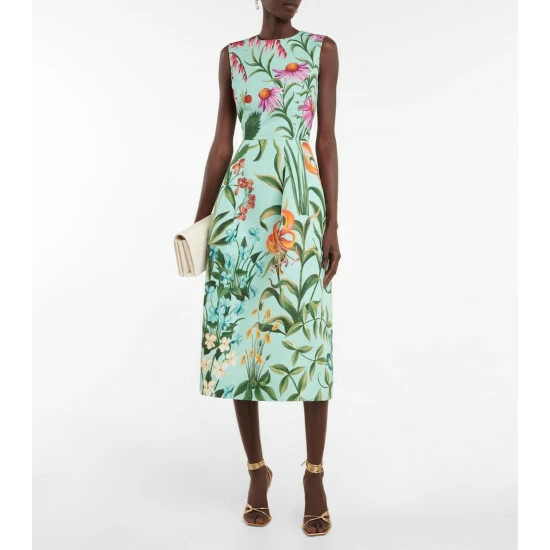 Oscar De La Renta Floral Midi Dress