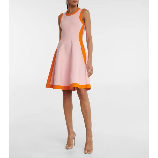 Oscar De La Renta Colorblocked Flared Minidress - Image 5