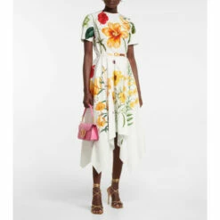 Oscar De La Renta Floral Cotton-blend Midi Dress