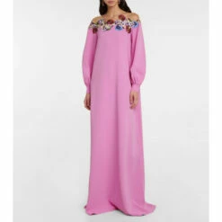 Oscar De La Renta Embroidered Crêpe Gown