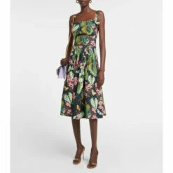 Oscar De La Renta Printed Cotton-blend Poplin Midi Dress