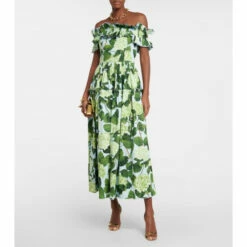 Oscar De La Renta Floral Off-shoulder Ruffle-detail Maxi Dress