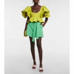 Oscar De La Renta High-rise Wide-leg Cotton Shorts