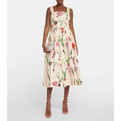 Oscar De La Renta Floral Cotton-blend Midi Dress