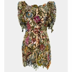 Oscar De La Renta Floral Sequined Minidress