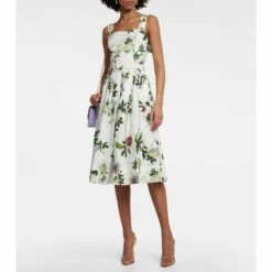 Oscar De La Renta Belted Floral Midi Dress