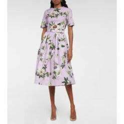 Oscar De La Renta Printed Poplin Midi Dress