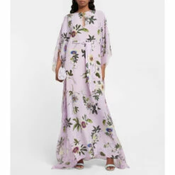 Oscar De La Renta Floral Silk Gown