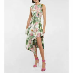 Oscar De La Renta Floral Asymmetric Cotton-blend Midi Dress