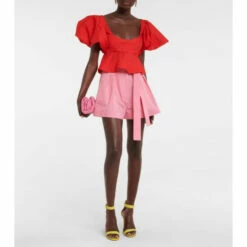 Oscar De La Renta High-rise Wide-leg Cotton Shorts