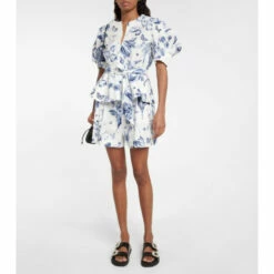 Oscar De La Renta Puff-sleeve Floral Cotton Poplin Top