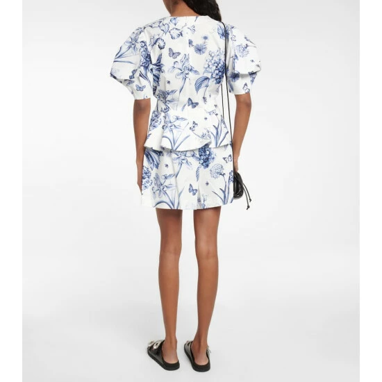 Oscar De La Renta Puff-sleeve Floral Cotton Poplin Top - Image 2