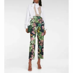 Oscar De La Renta Printed Straight Cropped Poplin Pants