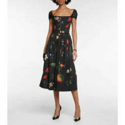 Oscar De La Renta Floral Cotton-blend Midi Dress