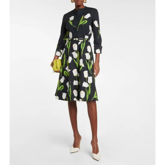 Oscar De La Renta Floral Cotton-blend Poplin Midi Dress