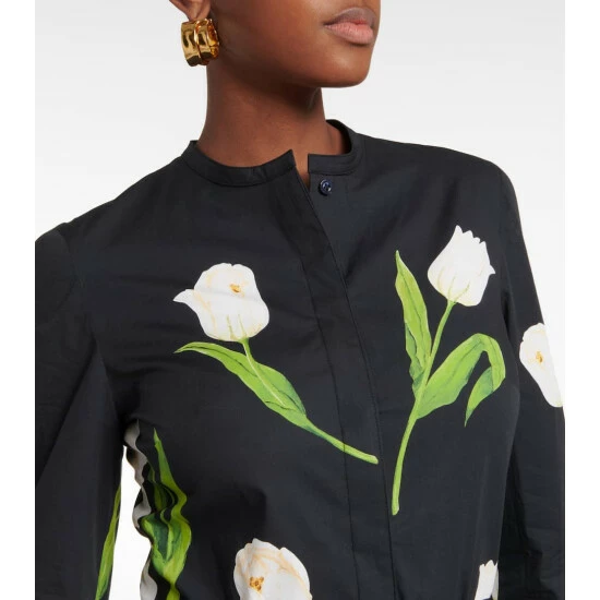 Oscar De La Renta Floral Cotton-blend Poplin Midi Dress - Image 3