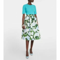 Oscar De La Renta Floral Faille Midi Skirt