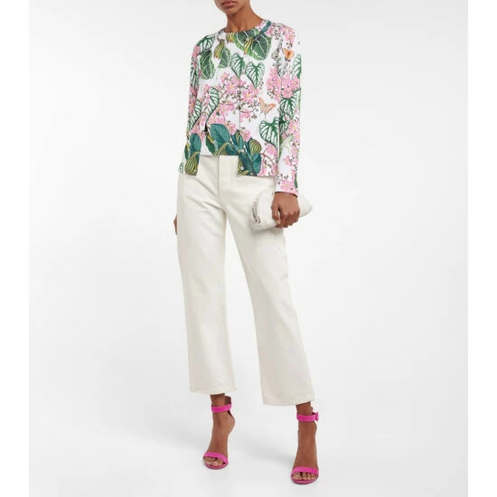 Oscar De La Renta Floral Cotton-blend Knit Top