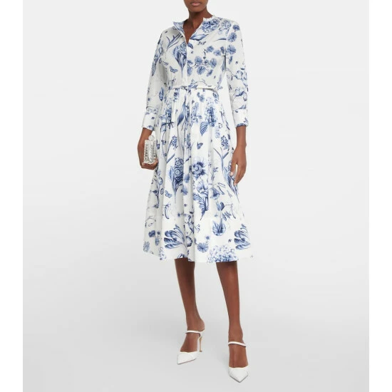Oscar De La Renta Floral Cotton-blend Midi Dress