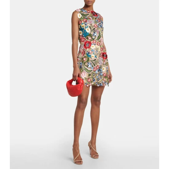 Oscar De La Renta Floral Embroidered Minidress